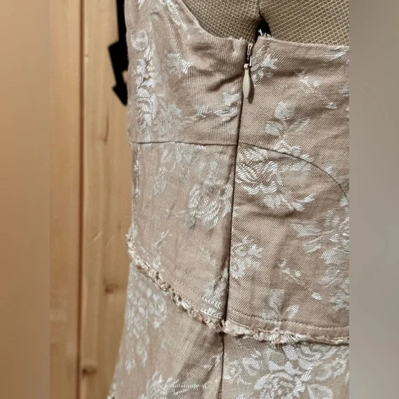 NEW NWT Anthropologie Corset Seamed Mini Cotton Linen Beige Flower Floral Dress - Picture 9 of 12